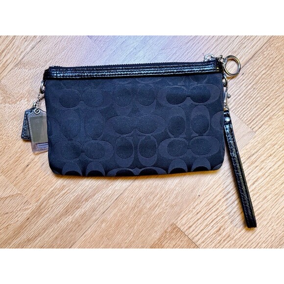 Coach Poppy Signature Monogram Wristlet Clutch Purse Wallet Silver Black Brown - Picture 2 of 16